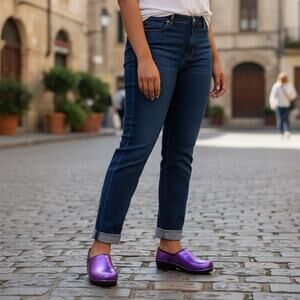 Bjork Women's Professional Mia Metallic Leather Purple Clog Slip On Comfort - 37